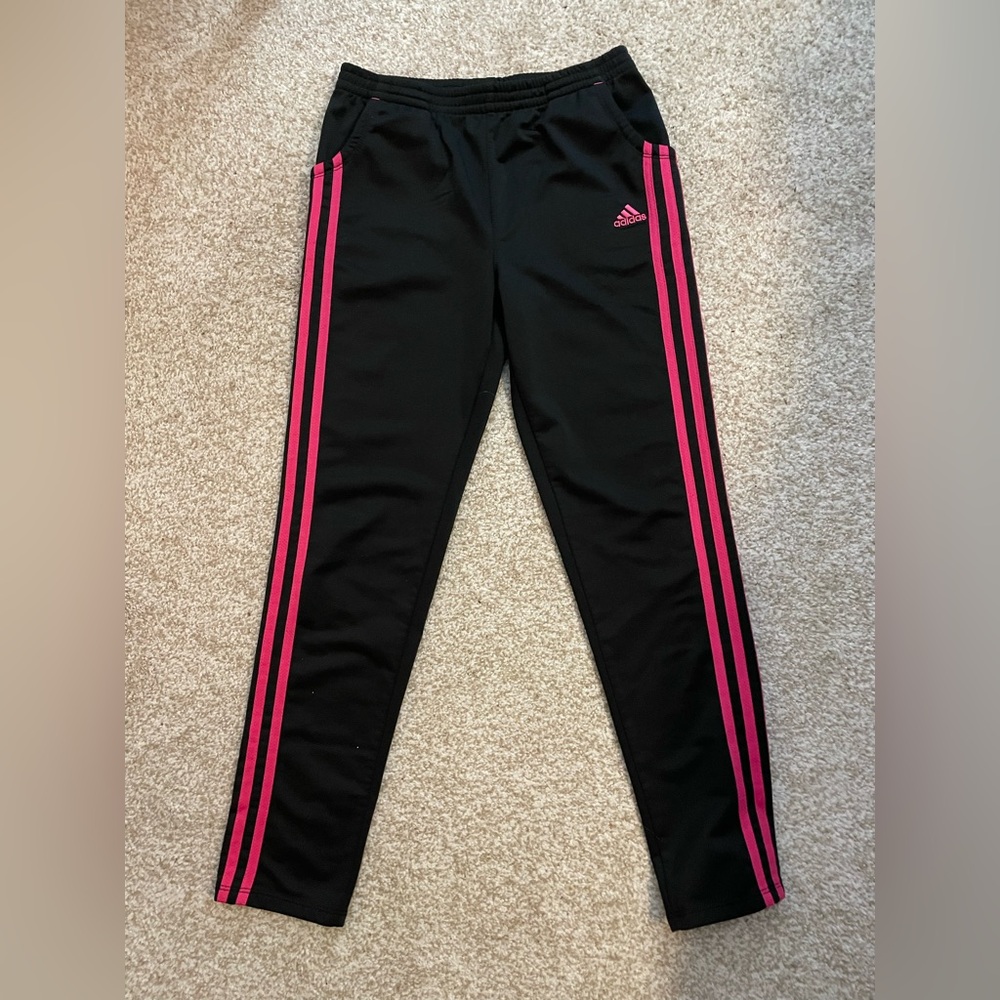 Adidas Kids Black Joggers with Pink Stripes